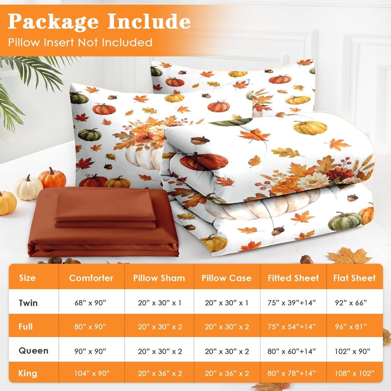 WeCozy Full Fall Comforter Set with Sheets, 7 Pieces Pumpkin