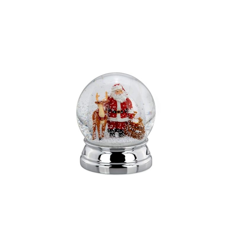 Schneekugel Glaskugel Deko-Kugel Motiv: Weihnachtsmann mit Rentier, Höhe 12,0 cm,