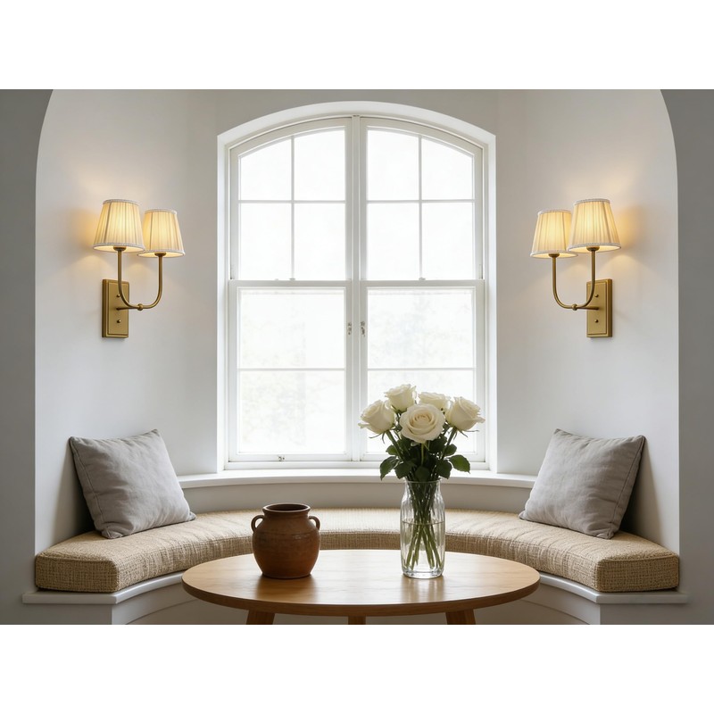 JIMUBEAM Vintage Brass 2-Lights Wall Sconce Lighting with Fabric Shades