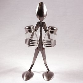 Forked Up Art Spoon Salt & Pepper Shakers & Stand, Made in the USA