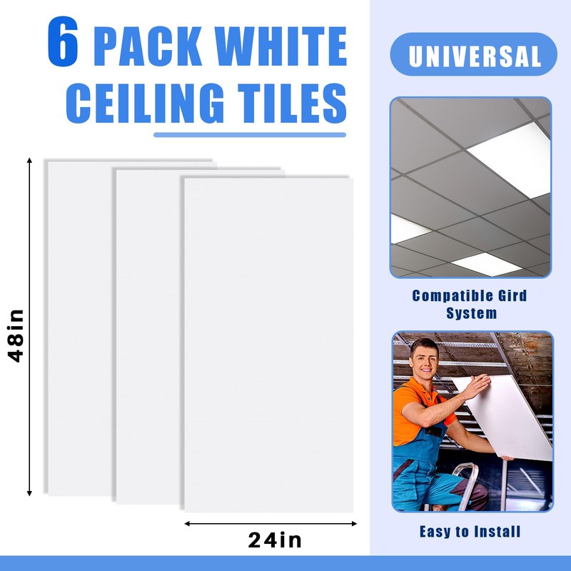 Frienda 6 Pcs 2ft X 4ft Drop Ceiling Tiles PVC