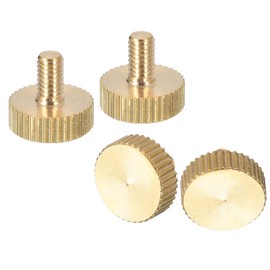 QUARKZMAN M4 x 6 mm Knurled Thumb Screws, 4 Pieces Flat Knurled Head Fully Threaded Brass Thumb Screws Bolts Handle Buttons Fasteners