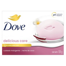 DOVE Jabn en Barra Corporal, Cara y Manos Delicious Care Neutro. Jabn de bao hecho con leche de coco, jazmn y crema humectante, 1 pza, 135 g