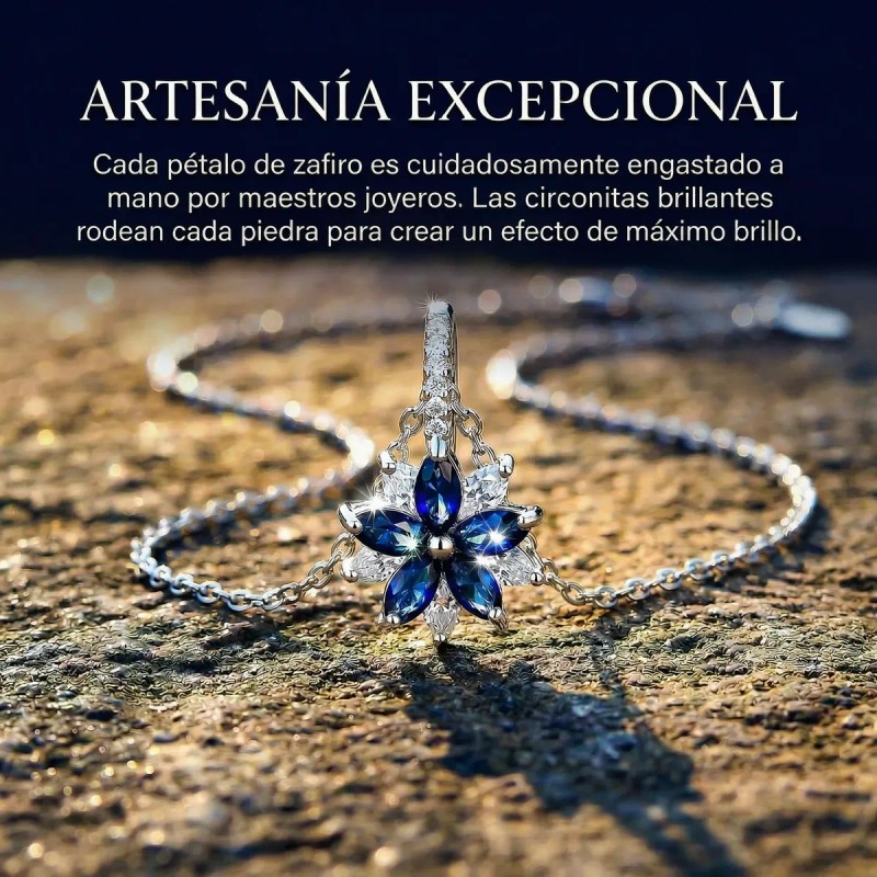 ESTELAPRIVE - Collar Flor Azul Perla Plata 925 Dije Regalo