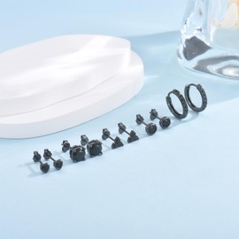 925 Sterling Silver Stud Earrings Set for Women Men, Hypoallergenic Amethyst Cubic Zirconia Stud Cartilage Helix Earrings, 5 Pairs Silver Hoop Earring Studs Sets for Multiple Piercing