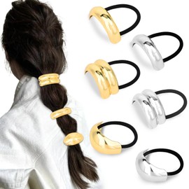 CURASA Metal Hair Cuffs, 6PCS Ponytails Hair Ties for Women, Silver and Gold Hair Cuffs, Geometric Hair Ties for Thick Hair Elastic Gold Hair Tie Fashion Hair Accessories for Women