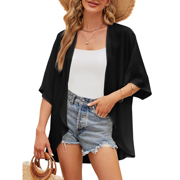 Chunoy Women Summer Chiffon Kimono Cardigan Open Front Loose Tops
