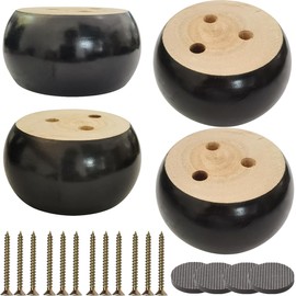 Btibpse 2 Inch Wood Sofa Furniture Legs Round Black Bun Feet 2 Inch Tall Legs Replacement for Sofa/Couch/Ottoman/Loveseat/Cabinet with Screw Set of 4 (Diameter: 3.7inch, Black)