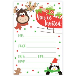 Reindeer Christmas Party Invitations - Fill In Style (20 Count) With Envelopes