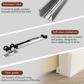 SongYung 24"-36"x 96" Pocket Door Frame Kit with 98LBS Soft Close Mechanism,Aluminum Track Hardware Suitable for Doors Wide 24"-36",2X4 Studs Wall,Smoothly and Quietly Easy to Install