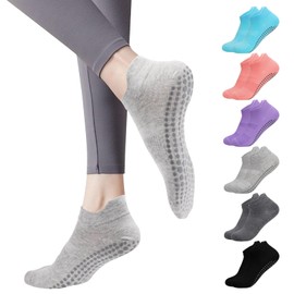Risipu 6 Pairs Grip Pilates Socks for Women,Non-slip Yoga Athletic Socks for Barre Ballet Barefoot Workout Hospital (UK, Alpha, One Size, Regular, Regular, Multicolor 01)