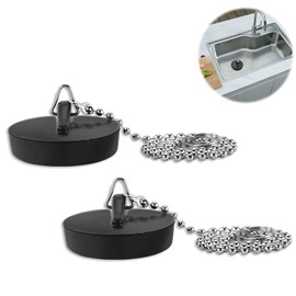 (2 Pack) Universal Rubber Bath Plug and Chain,Universal bath plug with Chain Bathroom Sink Plug,Bathroom Sink Plug Drain Stopper 40mm with Stainless Steel S Hook Chain 400mm,for Bathroom Kitchen