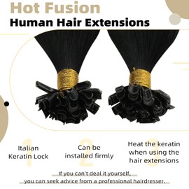 Ugeat Real Hair Extensions, Bonded U-Tip Remy Real Hair Keratin Extensions, Brazilian Hair, Natural Black Colour 1B, 55 cm, 50 g, 50 Strands