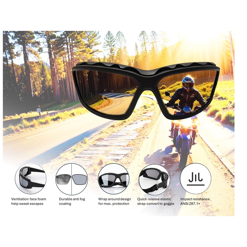 Anti-Fog Safety Motorcycle Night Riding Sunglasses Foam padded Goggle, Dustproof,