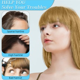 100% Real Human Hair Clip in Bangs for Women - Natural Look Fringe Hairpiece with Temples, Wispy or Curved Bangs Options(gold)