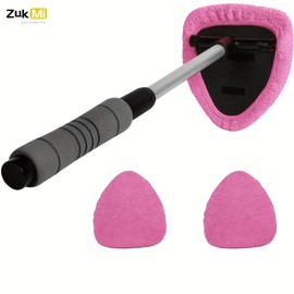 Windshield Cleaner Tool, Microfiber Car Window Cleaning Tool with Extendable Handle & 2 Cloth Pad Head, Auto Interior Exterior Glass Wiper Car Glass Cleaner Kit, Car Accessories, Men Gifts, Car Essentials:_Coral Pink_1pc
