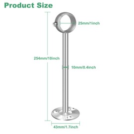 10 Inch Ceiling Curtain Rod Brackets, Heavy Duty Ceiling Curtain Rod Holder for 1 Inch Drape Poles, Stainless Steel Curtain Rod Hooks, 2 Pack, Silver