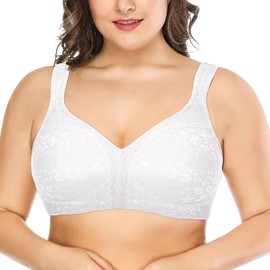 Deyllo Women's Full Coverage Plus Size Comfort Minimizer Bra Wirefree Non Padding(White,38DDD)