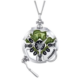 DUNHAO COS Ekko Watch Necklace Unisex Silver Pocket Watch Pendant Necklace Jewelry Gifts-Silver