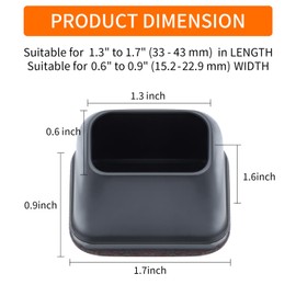 Ezprotekt 16 Pcs Rectangle Black Silicone Chair Leg Floor Protectors, Rectangle Felt Chair Leg Caps, Furniture Leg Covers Cups for Chair Table Desk, Anti- Scratches (Fit L :1.3-1.7", W: 0.6-0.9")