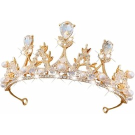 Lovgrin Corona de la Reina de Cristal（oro）,Tiara de Boda Novia,Tiara Corona de Cristal con Diamantes,Fiesta Boda Nupcial Tiara Corona,para Corona Nupcial Proms de Boda Desfiles Niña Princesas Fiesta