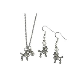 Poodle Dog Breed Necklace & Earring Set, Scottie, Yorkie, Small Breed Earrings, with clear crystal accent beads on sterling silver earwires