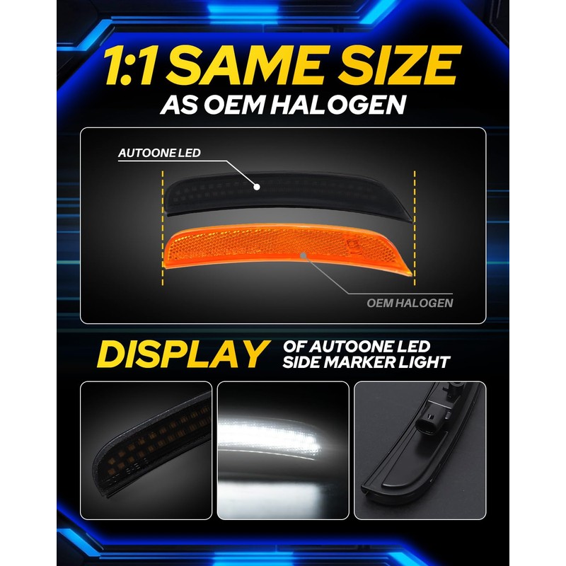 AUTOONE LED Side Marker Lights White Compatible With Dodge Charger