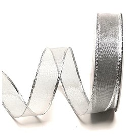 s.dekoda Ribbon 25 m x 25 mm Silver Lurex Grid Decorative Ribbon Gold Ribbon with Wire [5260]