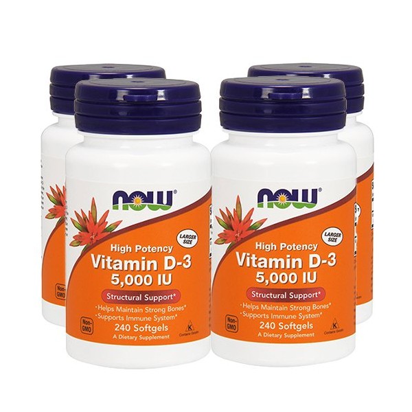 Now Foods Vitamin D-3 5,000 IU Softgels - 240 Softgels x 4 Bottles