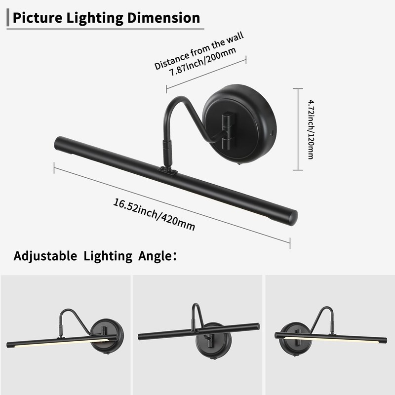 JOOSENLUX Modern Wall Lights Battery Operated Black Wireless Picture Lights