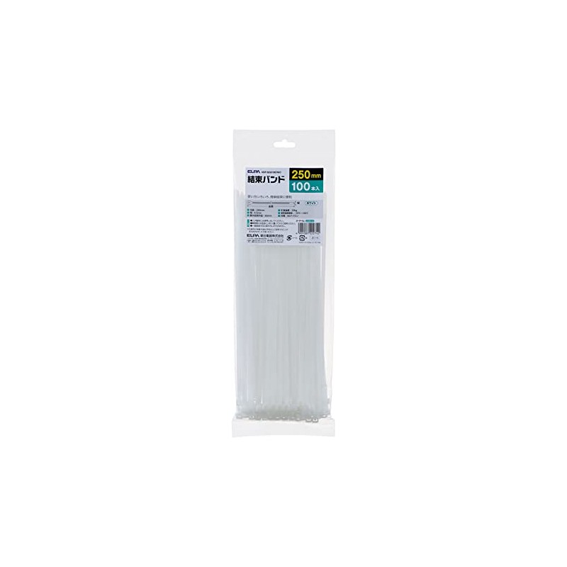 ELPA KBF-S250100(WH) Cable Ties, 9.8 inches (250 mm), White