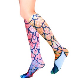 Benefeet Sox Womens Funny Crazy 3D Mermaid Print Knee High Socks Novelty Funky Silly Colorful Pattern Knee High Stockings for Christmas Halloween Costume Party Cosplay