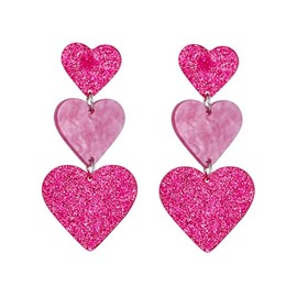Hot Pink Heart Drop Earrings Long Cute Glitter Acrylic Love Heart Shaped Statement Earrings Valentine’s Day Gifts for Women-style4