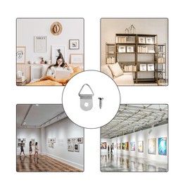 100 Pieces Small Triangle Ring Steel Picture Hangers with 100 Pieces Screws, Triangle Rings Picture Hangers, Small Single Hole D Hooks, Light Duty D Rings for Clock (Silver)