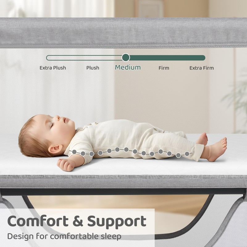 Cowiewie Bassinet Bedside Sleeper, Portable, Breathable, Adjustable Baby Bedside Bassinet