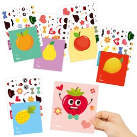 Valentines Day Make a Face Fruit Cards and Stickers 24Pack Happy Valentines Day Stickers for Kids DIY Craft Kit