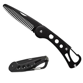 Peine plegable de acero inoxidable para barba, peine de bigote portátil, kit de aseo de barba - negro