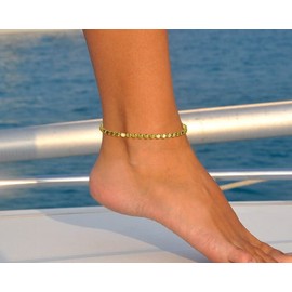 ASCOMY 14K Gold Plated Minimalist Tiny Dot Disc Ankle Bracelets Foot Coin Anklet Adjustable Jewelry for Woman Summer Gift