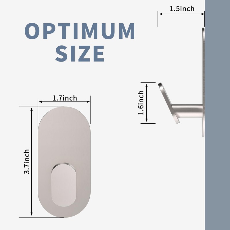 Adhesive Towel Hooks for Bathrooms 4 Pack Brushed Nickel Stainless
