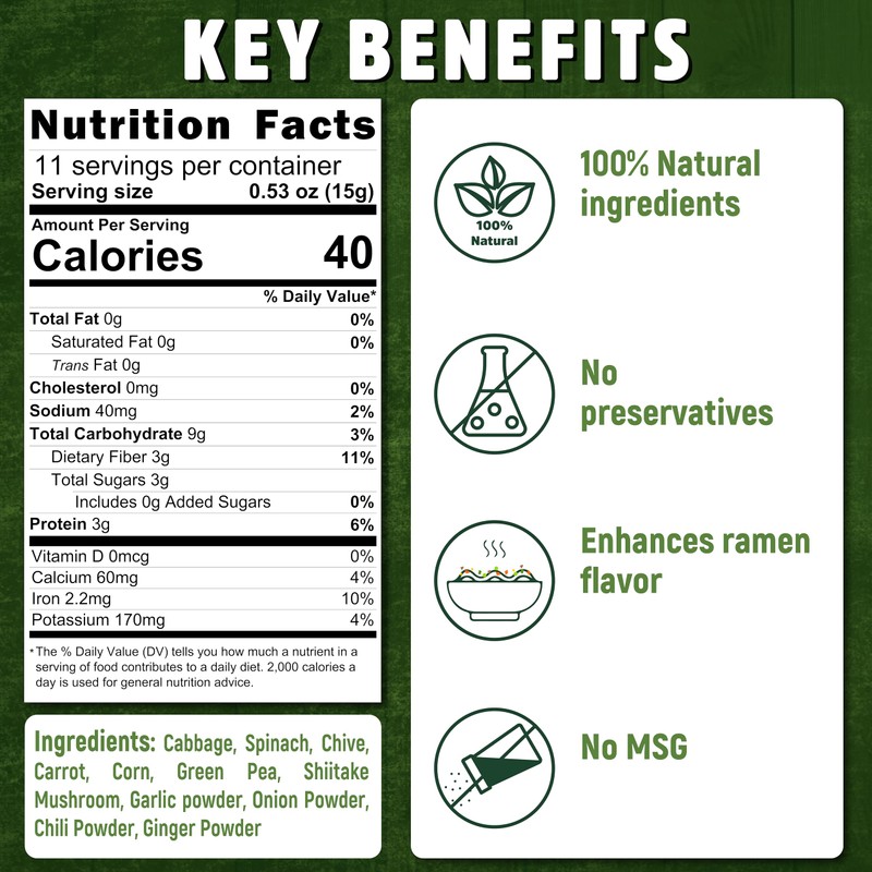 Dried ramen toppings. Dehydrated vegetables for ramen topper include Cabbage,