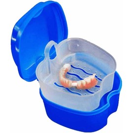 BANSHAN 1-Piece Denture Set, Orthodontic Retainer Box, Denture Storage Container, Denture Cleaning Box with Filter, Portable, Easy to Travel (Dark Blue)