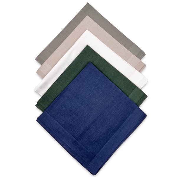 GBS Men's Cotton Handkerchiefs, Assorted Solid Color Pocket Square Hankies with Stripe