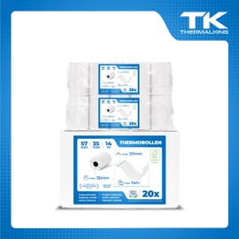 20 x EC Cash Thermal Rolls - Width: 57mm - Diameter: 35mm - Sleeve Diameter: 12mm - Length: 14m - For Receipt Printers, EC Terminals etc