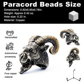 FLAMEDUKE Sheep Head Paracord Bead, Copper, 0.92x0.85x0.78 in, Handcrafted for Knife Lanyard and Keychains