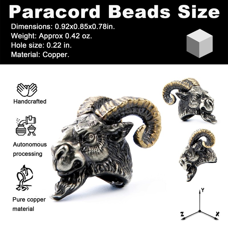 FLAMEDUKE Sheep Head Paracord Bead, Copper, 0.92x0.85x0.78 in, Handcrafted for