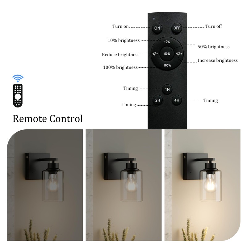 Rayogale Battery Operated Wall Sconce Set of 2, Black Rechargeable