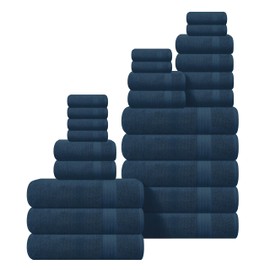 GLAMBURG Ultra Soft 24-Piece Towel Set - 100% Pure Ringspun Cotton, Contains 8 Oversized Bath Towels 27x54, 8 Hand Towels 16x28, 8 Wash Cloths 13x13- Ideal for Everyday use, Hotel & Spa- Mineral Blue