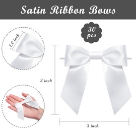WRAPAHOLIC 30 Pcs 3" White Satin Ribbon Bows with Twist Tie - Pretied Premade Craft Bows for Christmas Party Crafts Treat Bags Gift Wrapping Wedding Birthday Baby Shower