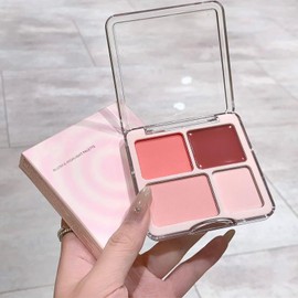 GEEWHILE Blushers for Cheeks Make Up, 4 Colors Blush Powder and Cream Blush Palette, Lightweight Long Wearing Matte Finish Face Blush Smudge Proof Smooth Blendable Cream Blush for Brighten Skin Natural Look