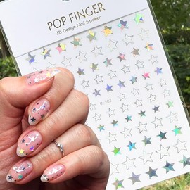 10PCS Silver Nail Stickers for Metallic Nail Art Decals, 3D Glitter Shiny Laser Silver Star Moon Sun Heart Self-Adhesive Sticker Nail Designs Stars Nail Stickers for Nails DIY Nail Tip Manicure Decor